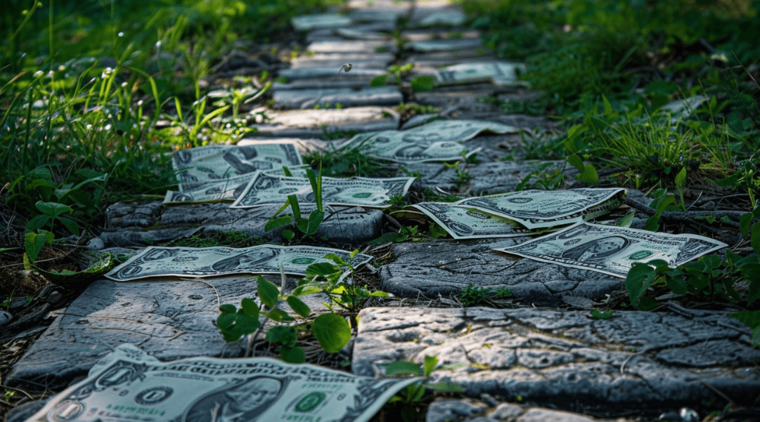 dollar bills on a pathway